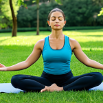 **

"A woman practicing mindfulness meditation outdoors in a lush green park, fully clothed in comfortable yoga attire, safe for work, appropriate content, natural light, perfect anatomy, correct proportions, family-friendly, professional photography, high quality."

**