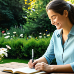 **Image Prompt 1: Gratitude Journaling**

"A fully clothed woman in comfortable, modest clothing sitting at a wooden table in a sunlit garden, writing in a journal.  She's smiling gently.  Background includes flowers and greenery.  Safe for work. Appropriate content. Perfect anatomy, natural pose, well-formed hands, proper finger count. Professional, family-friendly, high-quality photograph, realistic, bright and airy."