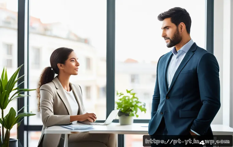 성장 촉진을 위한 실행 가능한 피드백 - A warm and inviting office setting where two professionals engage in an empathetic feedback conversa...