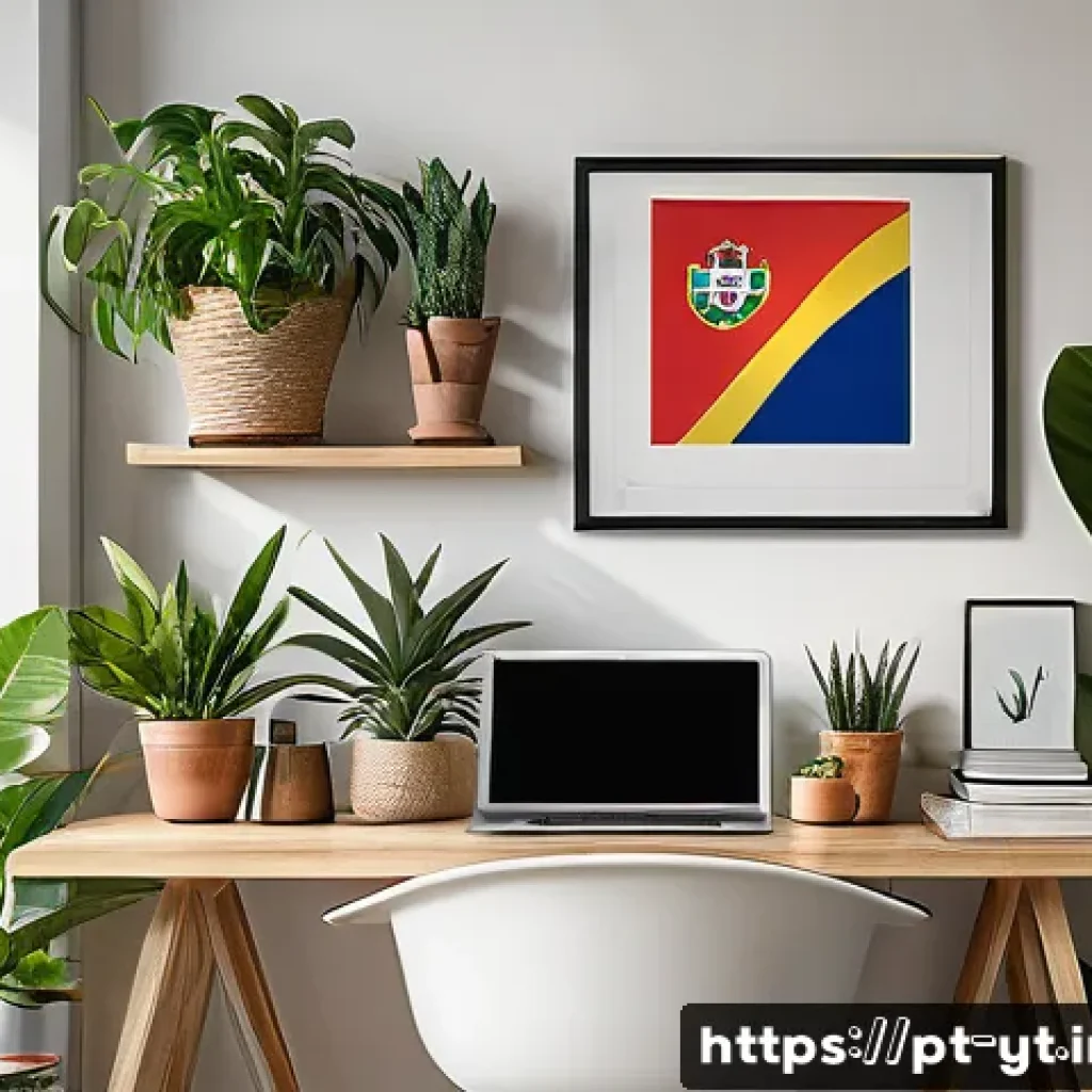 역경을 극복하는 데 도움이 되는 앱 - A modern home office setting with a young Brazilian professional using a sleek smartphone and laptop...